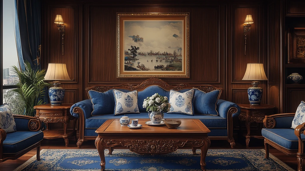 红木沙发咖啡桌瓷器画