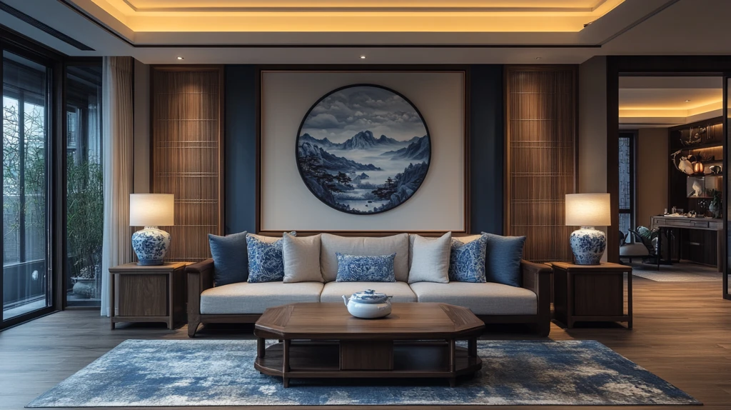 红木沙发咖啡桌瓷器画