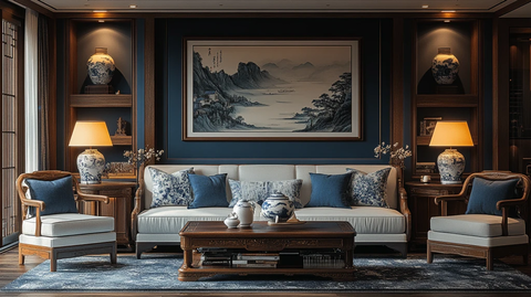 红木沙发咖啡桌瓷器画