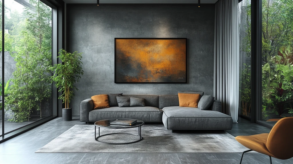 灰沙发金属桌艺术墙