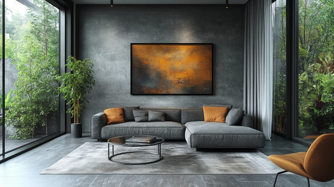 灰沙发金属桌艺术墙