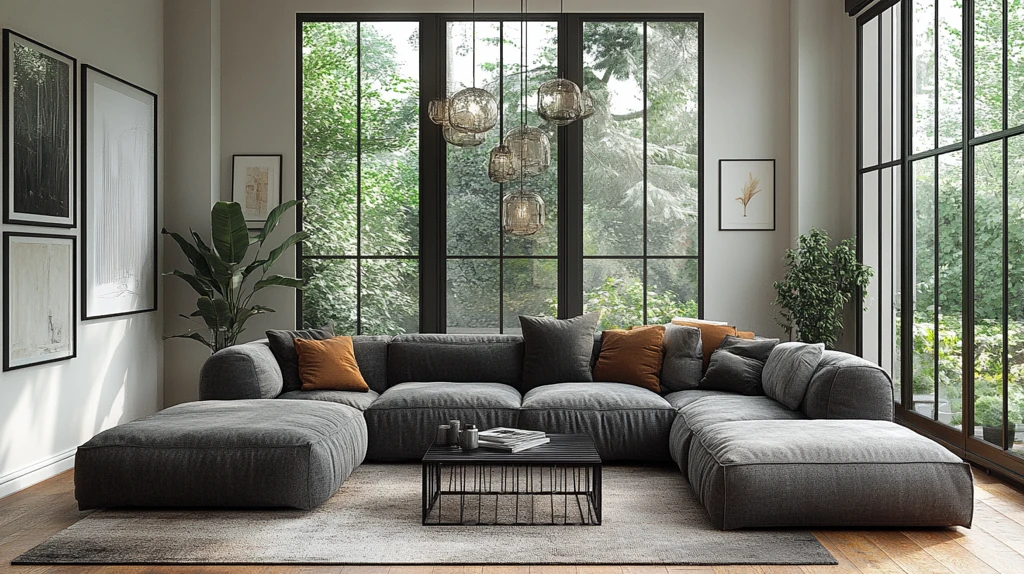 灰沙发木地板客厅