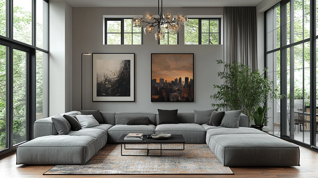 灰沙发木地板客厅