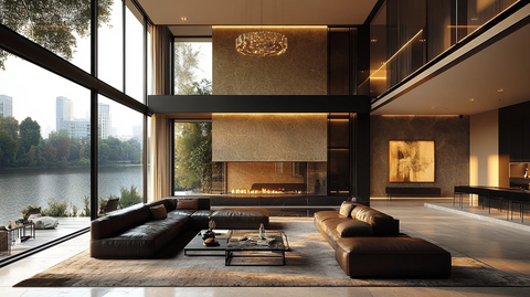 皮沙发金属桌吊灯