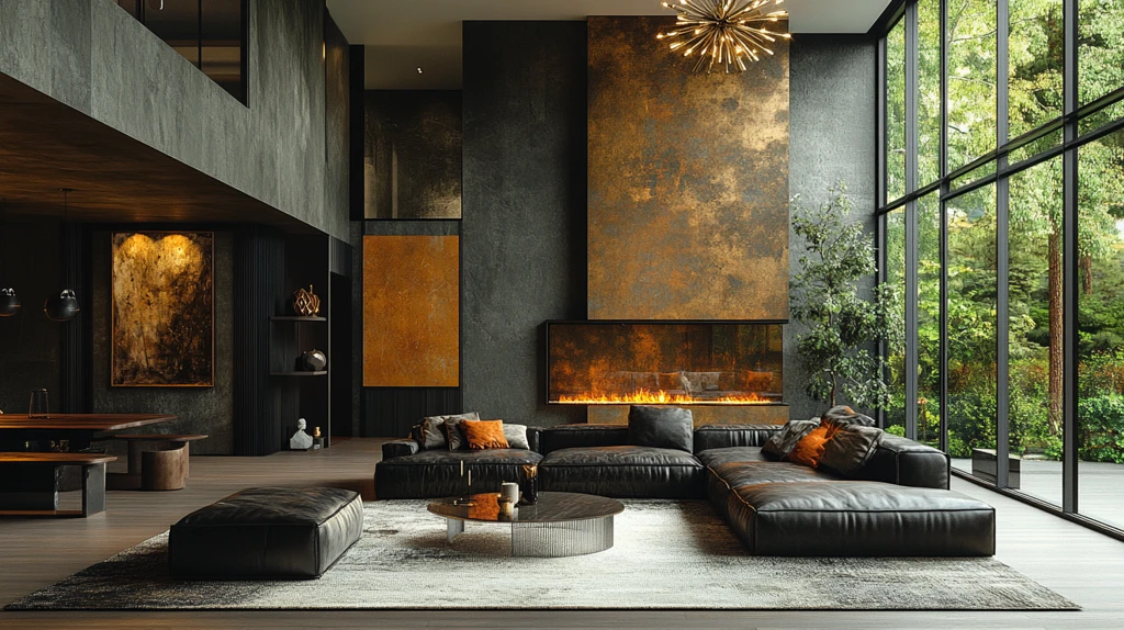 皮沙发金属桌吊灯