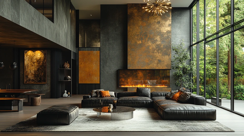 皮沙发金属桌吊灯