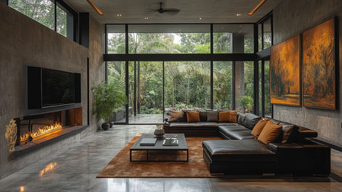 皮沙发金属桌吊灯