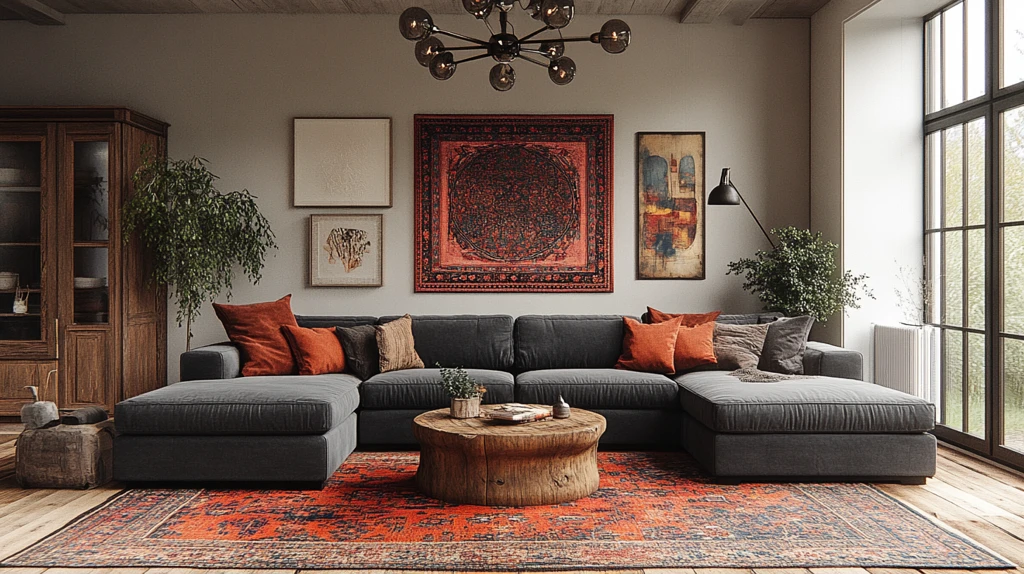 灰色沙发木桌装饰