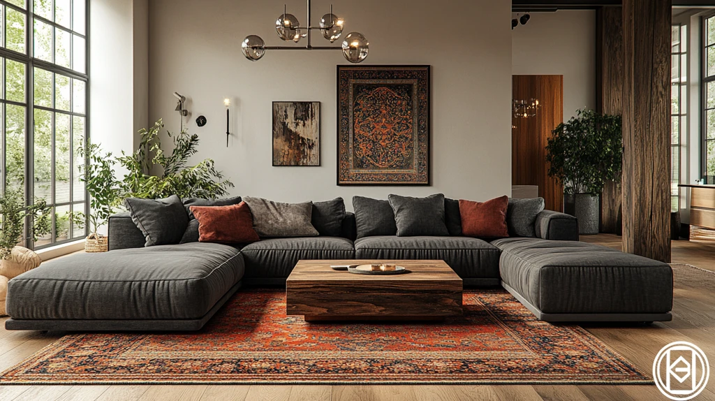 灰色沙发木桌装饰