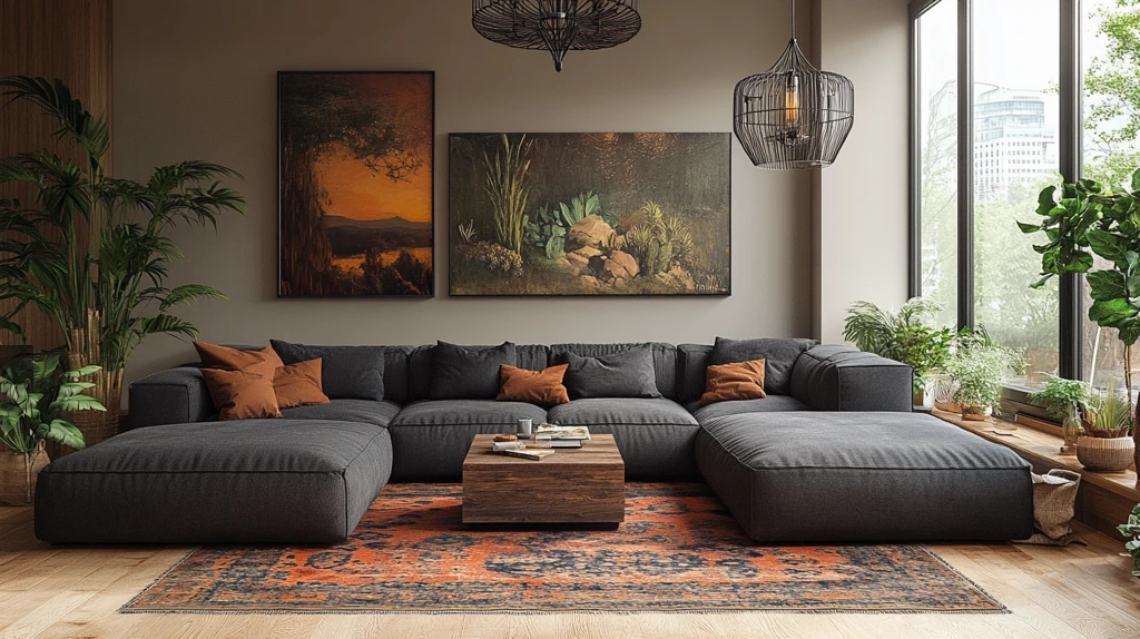 灰色沙发木桌装饰