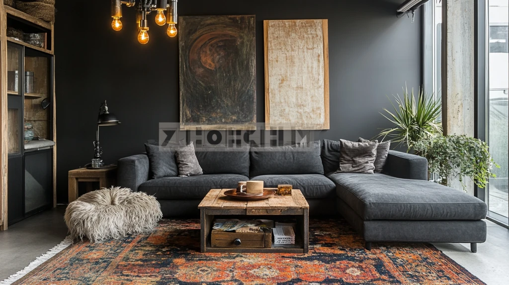 灰色沙发木桌装饰