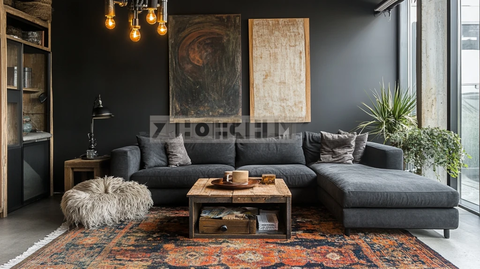 灰色沙发木桌装饰