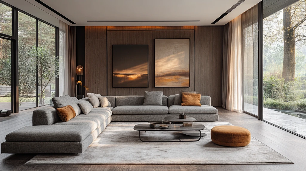 灰色沙发金属茶桌