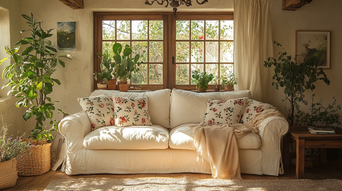 白色沙发木桌花艺装饰