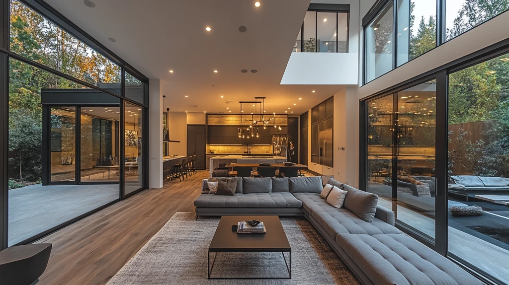 灰色沙发黑色茶桌