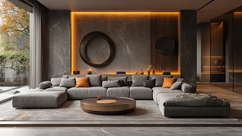 灰色沙发木桌空间