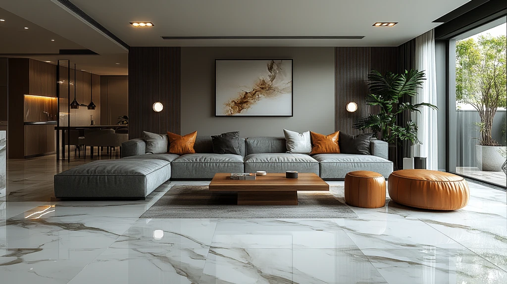 灰色沙发木桌空间