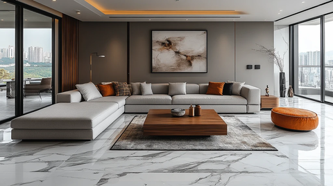 灰色沙发木桌空间