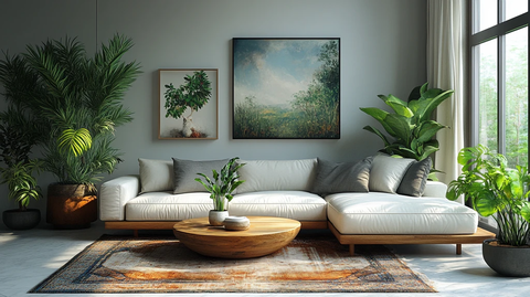 白色沙发木桌绿植