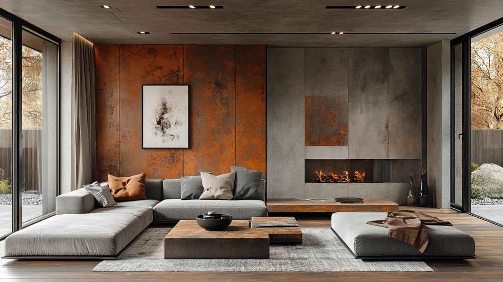 灰色沙发木桌简约空间