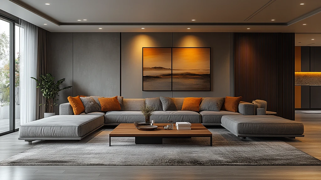 灰色沙发木桌简约空间