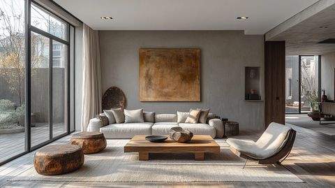 灰色沙发木桌简约空间