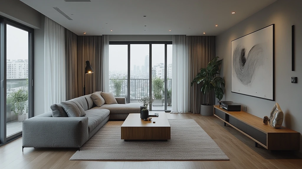 灰色沙发木桌简约空间