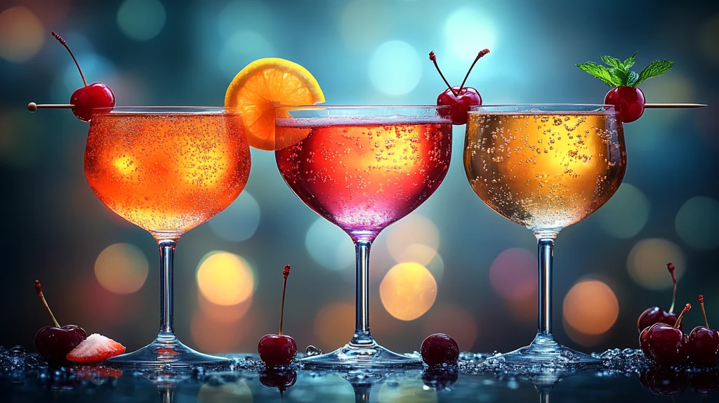 风格化矢量与樱桃鸡尾酒杯