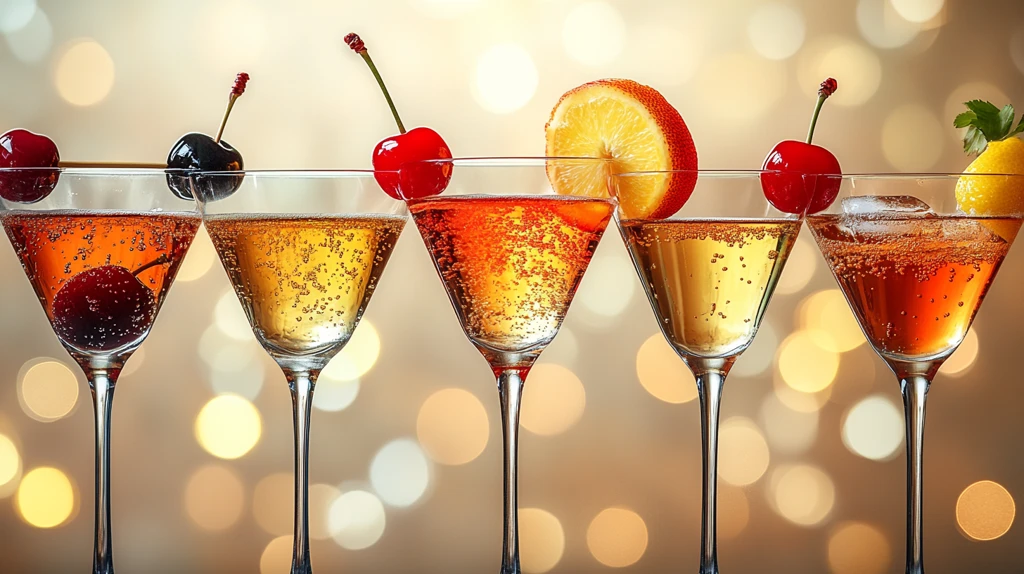 风格化矢量与樱桃鸡尾酒杯