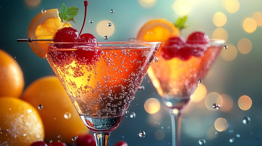 风格化矢量与樱桃鸡尾酒杯