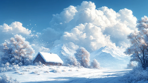 风景插画雪地山的居民