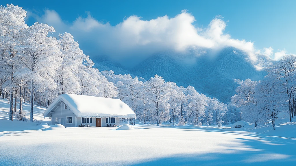 风景插画雪地山的居民