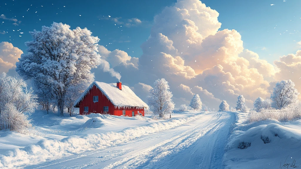 风景插画雪地山的居民