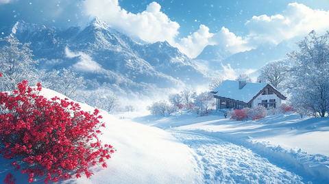 风景插画雪地山的居民