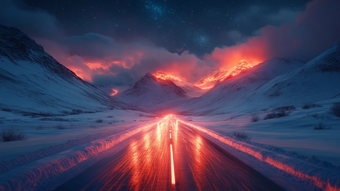 雪山星空车轨图