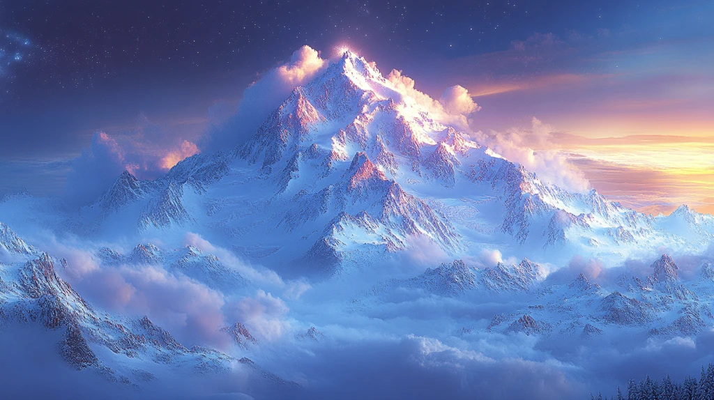 白雪皑皑的群山在天空中的全景