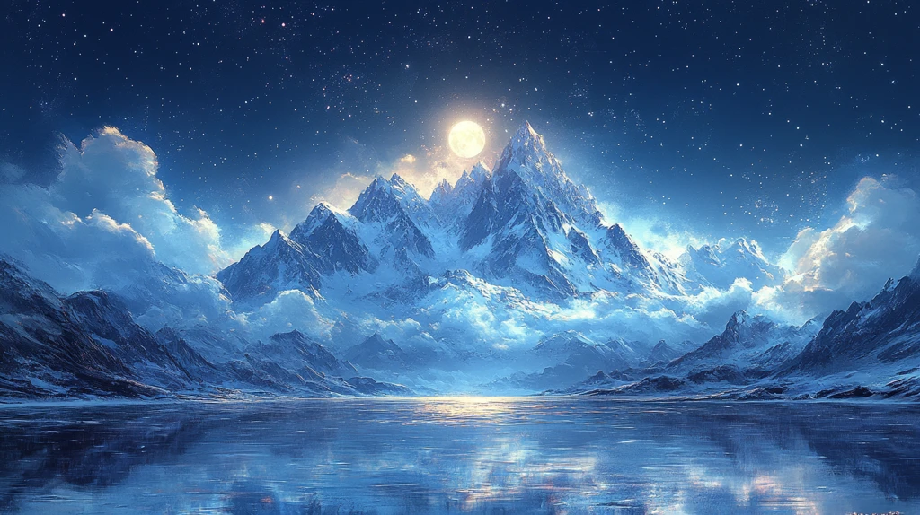 雪山星空湖水倒影