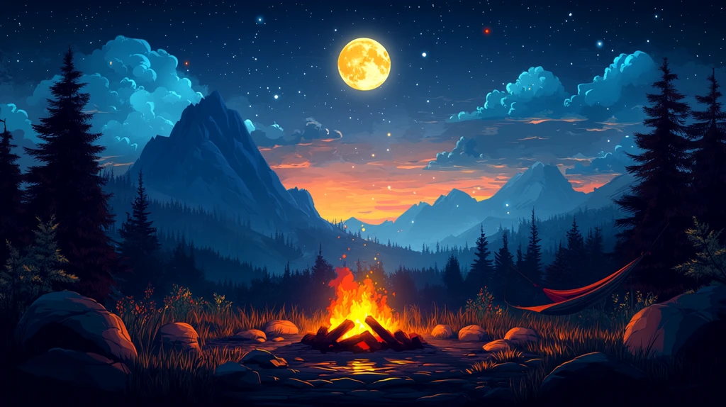 夜营帐篷和山景背景