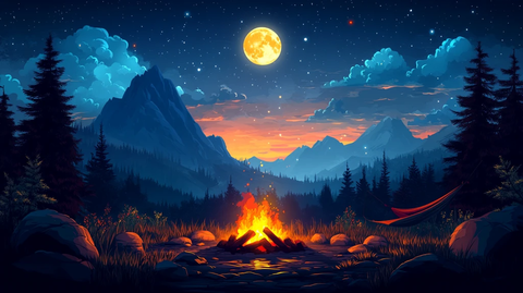 夜营帐篷和山景背景