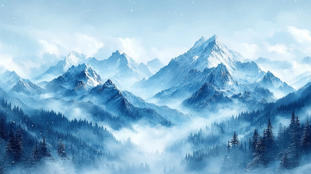 冬日山脉水彩画