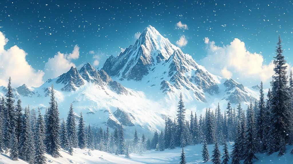 风景插画白雪皑皑的山峰仰天俯瞰