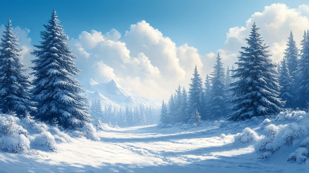 风景插画雪地上的树木