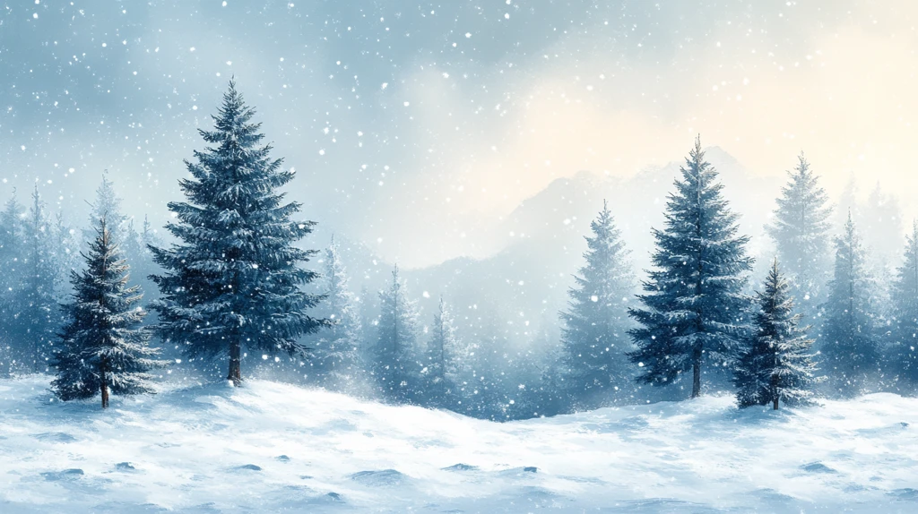 风景插画雪地上的树木