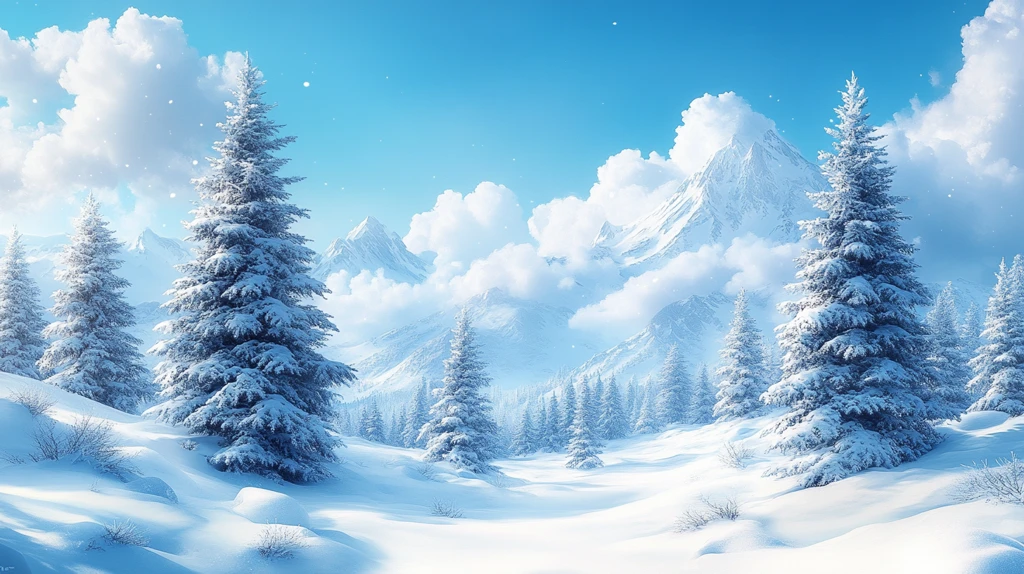 风景插画雪地上的树木