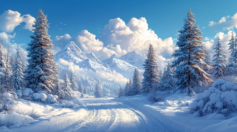 风景插画雪地上的树木