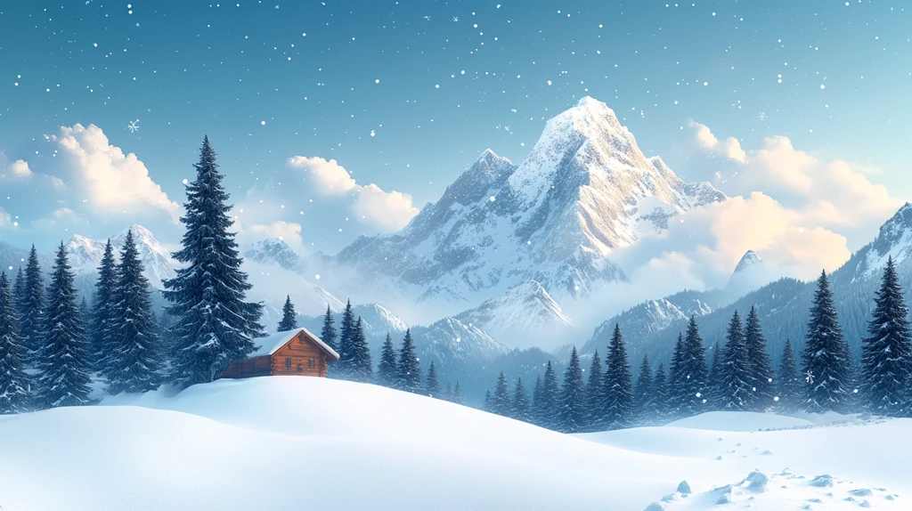 风景插画白雪皑皑的山景