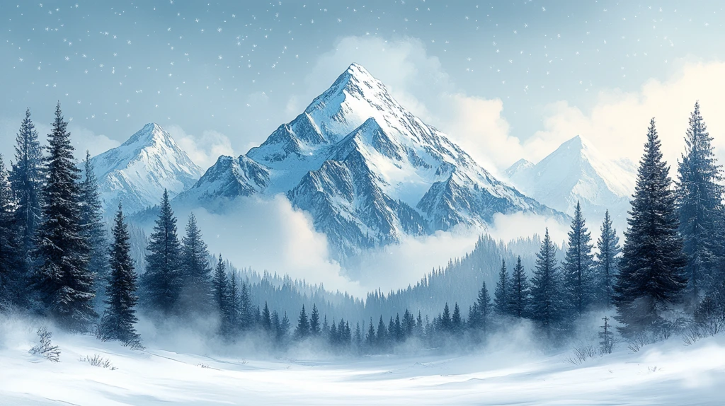 风景插画白雪皑皑的山景