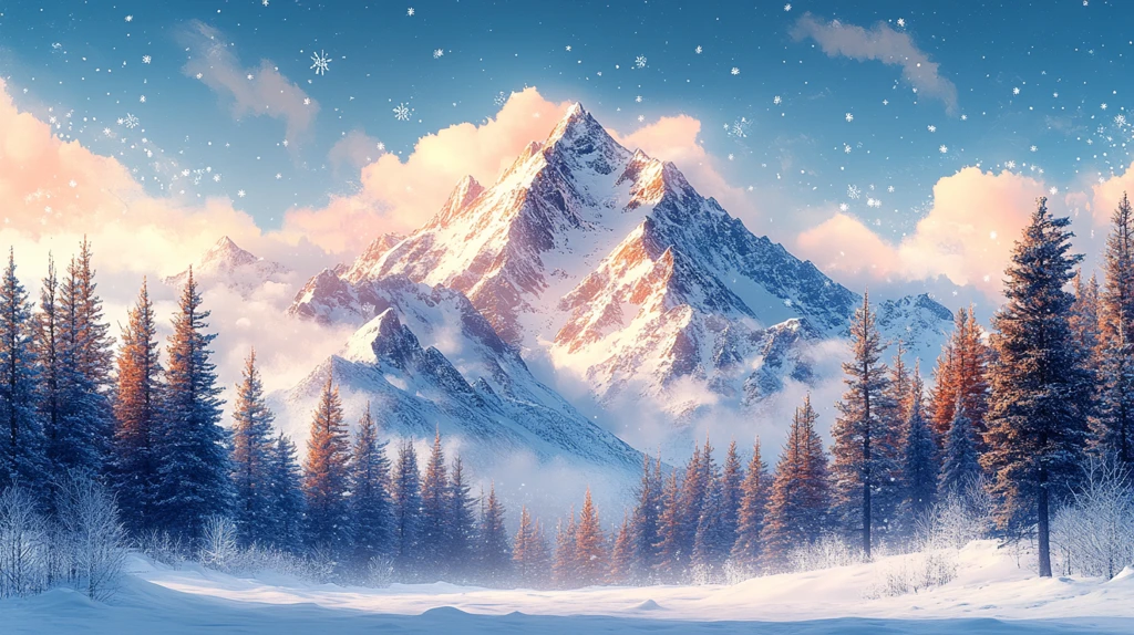 风景插画白雪皑皑的山景