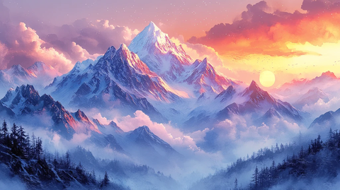 冬日山景水彩系列