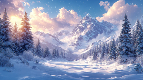 大寒节气背景冬日林区户外风景雪山雪地背景插图